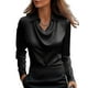 thumbnail image 1 of Blusa CORIRESHA elegante con cuello vuelto satinado para mujer, color negro, 1 of 4