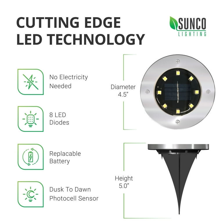 Sunco Lighting Solar Path Lights, Dusk-to-Dawn, 7000K Diamond White, Cross Spike Stake for Easy in Ground Install, Solar Powered LED Landscape Lighting - 10 Pack Sunco Lighting Solar Path Lights, Dusk-to-Dawn, 7000K Diamond White, Cross Spike Stake for Easy in Ground Install, Solar Powered LED Landscape Lighting - 10 Pack