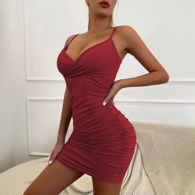 Pisexur Robes Femmes Belle Robe d'Été pour Femmes Mode d'Été Robe Aguichant à Col en V Vin,G