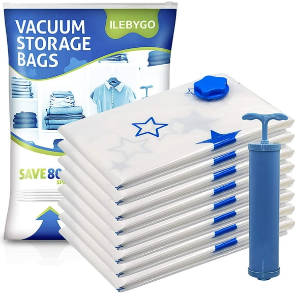 Vacuum Storage Bags 8 Pack (Jumbo 40" 30") Space Saver Bags with Travel Hand Pump Reusable Clothing Storage Bags for Clothes, Mattress, Blanket, Duvets, Pillows, Comforters, Quilt, Travel -