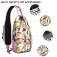 thumbnail image 4 of Vibrant Peach Print Sling Backpack, Cute Kawaii Tropical Fruit Design Crossbody Daypack, Modern Fresh Sweet Peach Pattern with Abstract Painting, Lightweight and Durable Adjustable Strap, 4 of 5