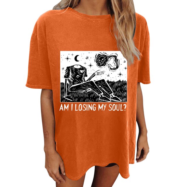 Blusa de manga corta con diseño de calavera y esqueleto de manga caída vintage para mujer Pompotops hfajkhk128125