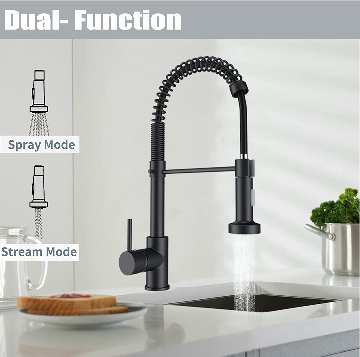 Zovajonia Black Kitchen Faucet With Pull Out Sprayer For Kitchen Sink Single Hole Commercial Kitchen Faucet