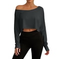 thumbnail image 3 of Womens Off Shoulder Long Sleeve Crop Tops Boat Neck Loose Asymmetry T Shirt (Grey XXL), 3 of 5