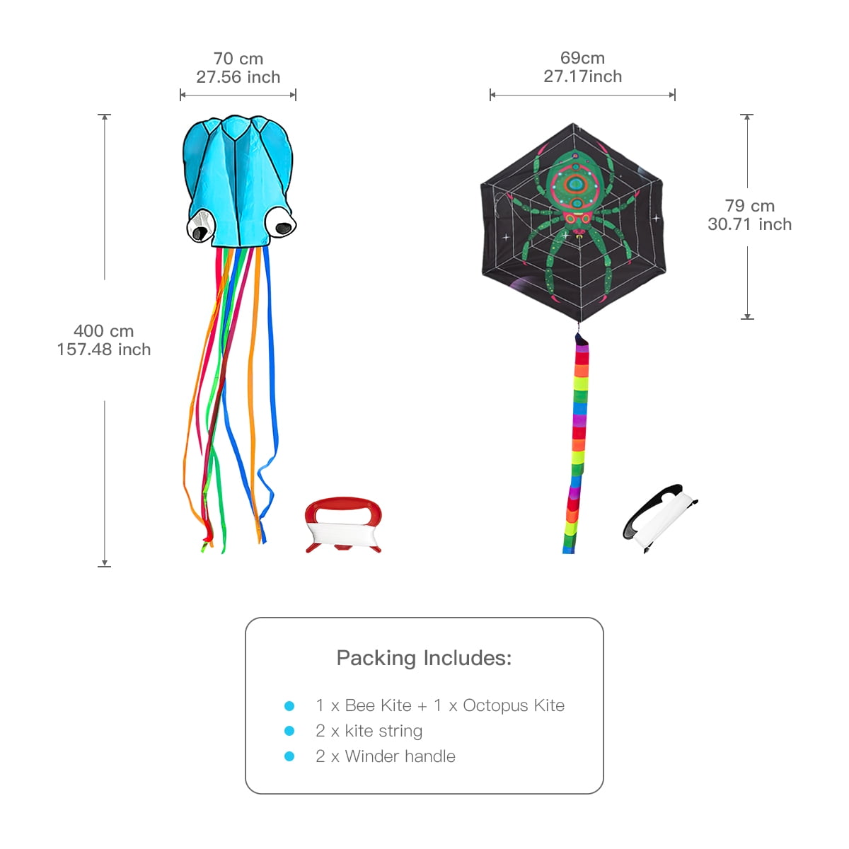 Kepooman Large Blue Octopus Kite & Green Spider-Print Kite with Tail & Lines, 2 Pack Easy Flyer Kites for Family Outdoor Game Activities Kepooman Large Blue Octopus Kite & Green Spider-Print Kite with Tail & Lines, 2 Pack Easy Flyer Kites for Family Outdoor Game Activities