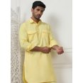 thumbnail image 5 of Punjabi Kurta Pajama Set Pathani Solid Color Indian Clothes for Men (Yellow, M), 5 of 8