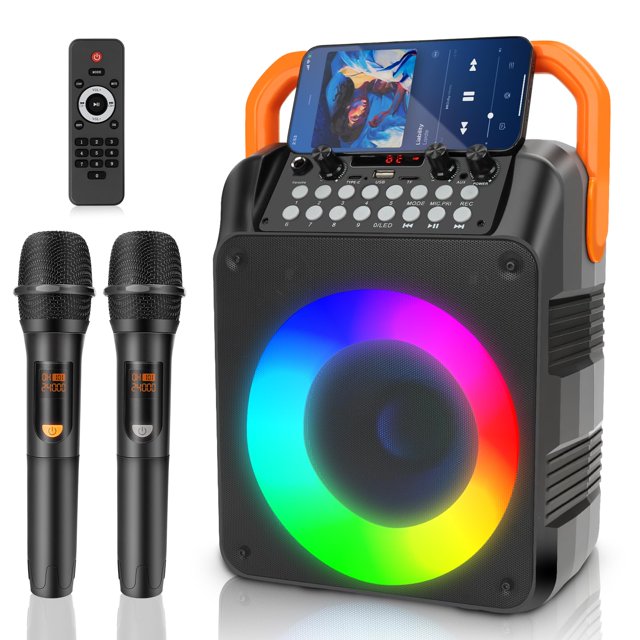 Máquina de karaoke YUOIOYU con 2 micrófonos inalámbricos Bluetooth