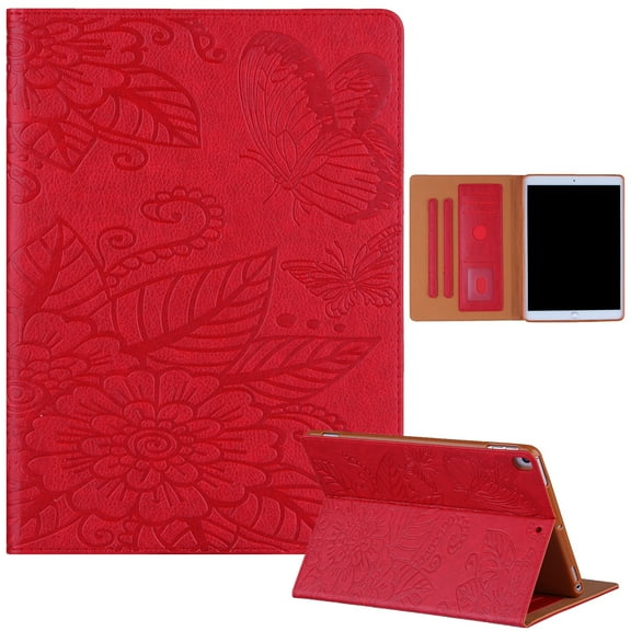 Dteck iPad 10.2 Inch 2020 / 2019 Case, Embossed Butterfly PU Leather Flip Case with Card Holder, Auto Wake Sleep Cover for 10.2 inch iPad 8th Gen / 7th Gen / iPad Air 3 / iPad Pro 10.5 inch, Red