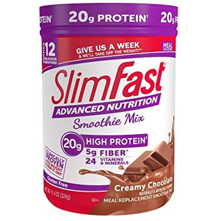 Slimfast Advanced Nutrition Creamy Chocolate Smoothie Mix Weight Loss Meal Replacement 20G Protein 11.4 Oz. Canister 12 Servings - Pantry Friendly
