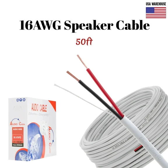 OPAL- 16Awg Speaker Cable 50Ft Cl2 In Wall 16/2 Gauge 2 Conductor Bulk Audio Wire New