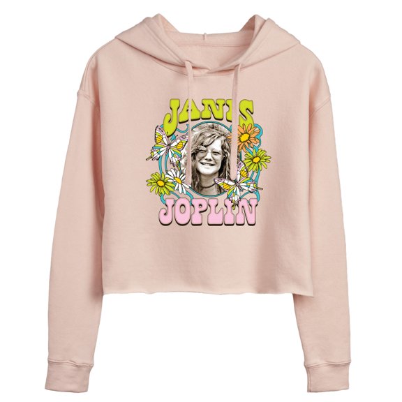 Janis Joplin - Butterfly And Flowers - Juniors Cropped Pullover Hoodie