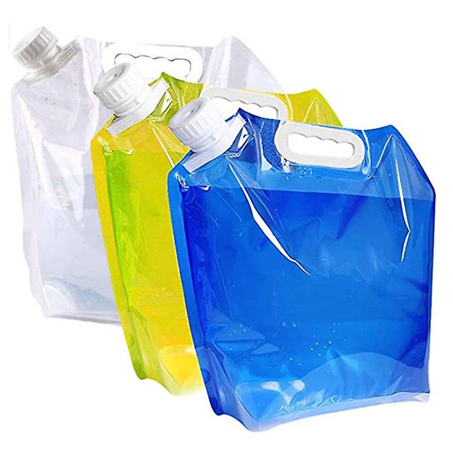Bolsa de agua de gran capacidad de 5 l, bolsa de agua plegable portátil para deportes, viajes al aire libre, acampada, montañismo, bolsa de agua portátil, 3 piezas