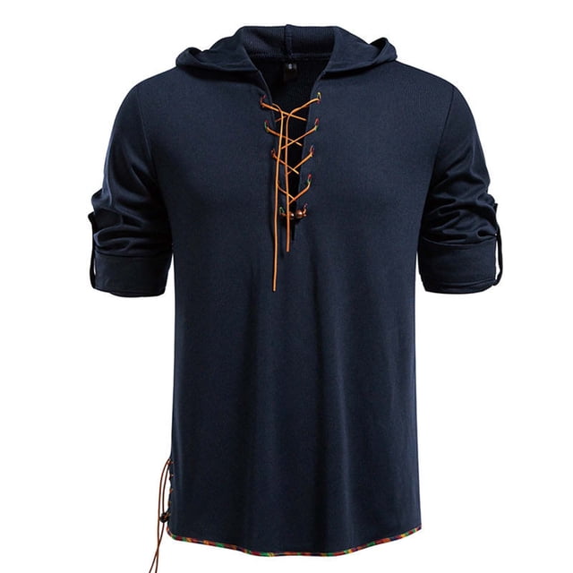pstuiky Camisas para hombre de manga larga, Top informal con capucha y cordón de manga larga de color liso a la moda para hombre Tops de hombre xl