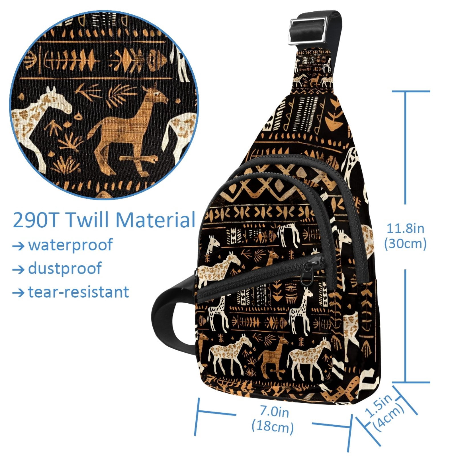 ERJLKXP Vintage African Tribal Animals Small Mens Women Crossbody Chest Bag, Travel Over Shoulder Sling Bag Backpack Men Side Bag,Daypack