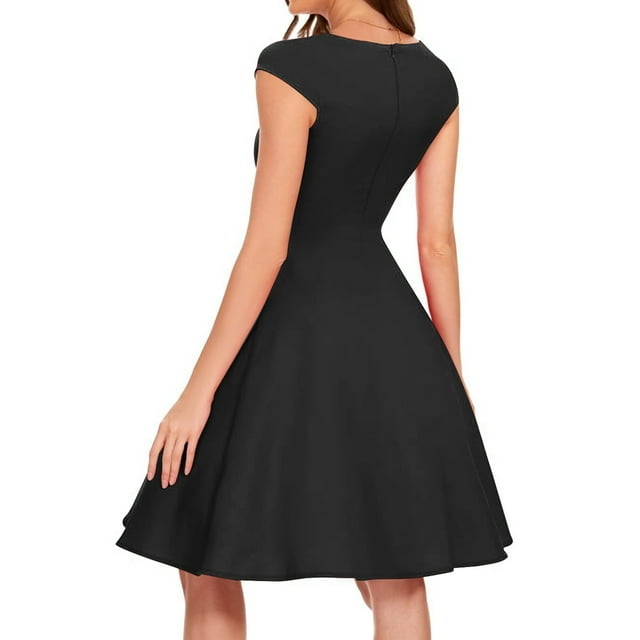 Vestido elegante de mujer con cuello en V y corte en A - Manga corta, cintura entallada, color liso, versátil para informal/trabajo - Mezcla de poliéster