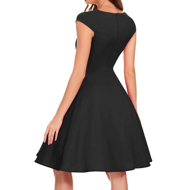 Vestido elegante de mujer con cuello en V y corte en A - Manga corta, cintura entallada, color liso, versátil para informal/trabajo - Mezcla de poliéster