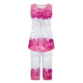 thumbnail image 3 of Cavosen Womens Pajama Sets Capri Sets with Pockets 2 Piece Pleated Soft Nightwear Sleeveless Round Neck Pullover Tank Tops Sleepwear Tie Dye Loungewear Loose Pjs Pink 2XL, 3 of 5