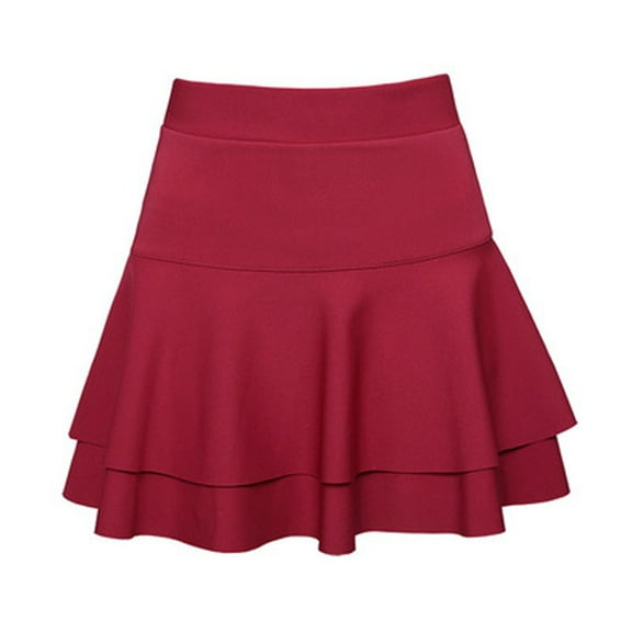 EDFBUYKRS Female Skirts Flowy Skirts for Women Plus Size Ladys Elastic High Waist Pants Skirt Solid Casual Double-Layer Base Skirt