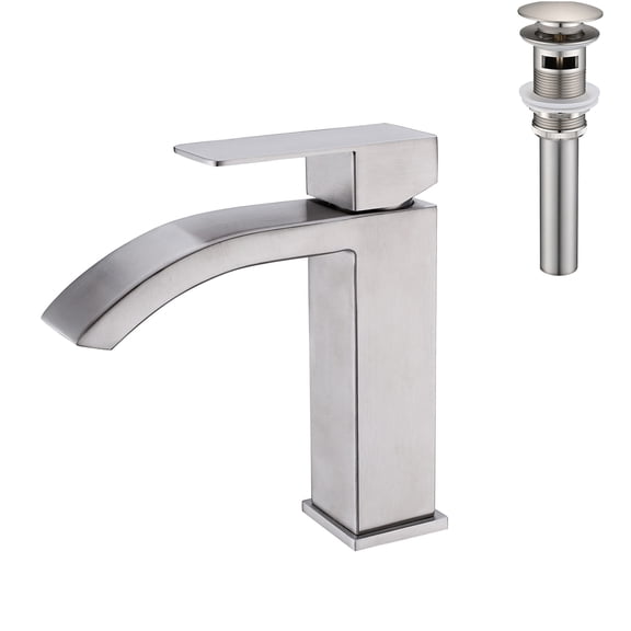 JERFIT Modern Waterfall Bathroom Faucet Single Handle Vessel Sink Faucet Brushed Nickel with Pop Up Drain and Overflow