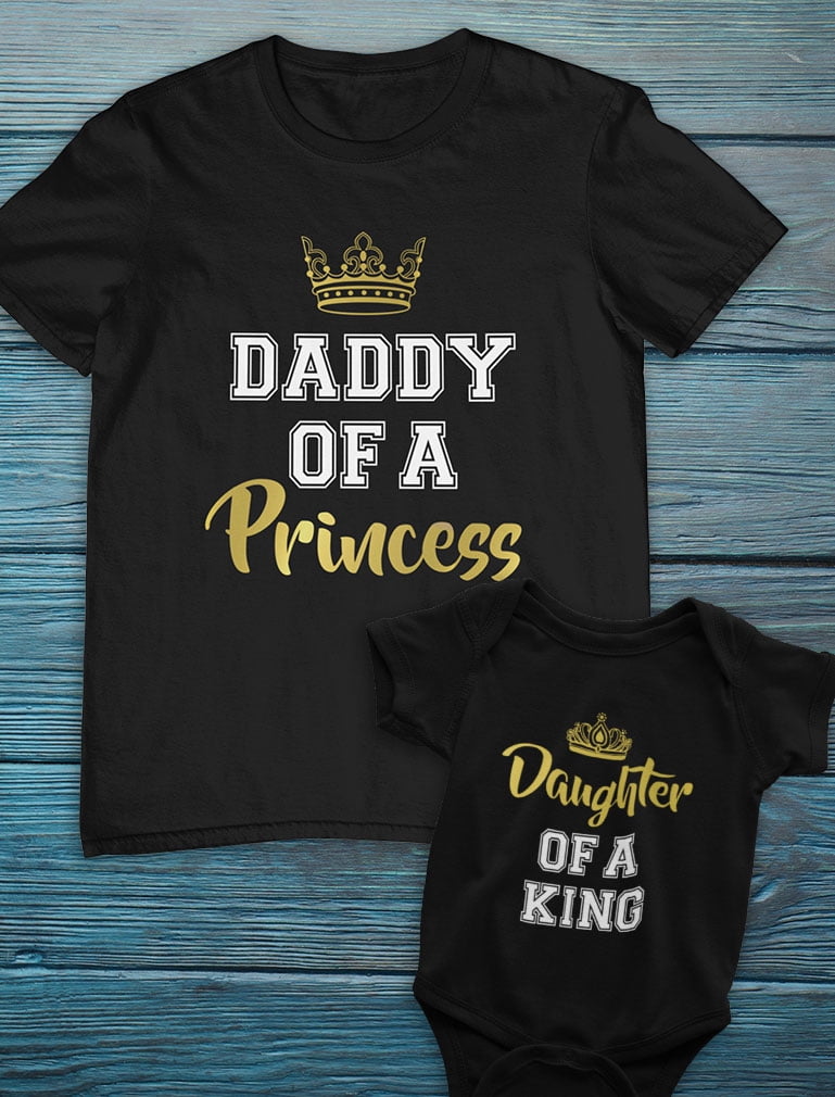 Father & Daughter Matching Set Gift For Dad & Baby Girl Bodysuit & Men's Shirt man Black Small / baby Wow pink 24M (18-24M)