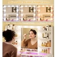 thumbnail image 4 of HUAHUUU Vanity Desk, Makeup Vanity Desk with Mirror and Lights 3 Colors, Transparent Top with 3 RGB Drawers, 6 Shelves, 2 Large Tempered Cabinets, Power Outlet, for Bedroom, White, 4 of 8