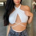thumbnail image 6 of Halterneck Solid Color Backless Crop Top Crosses Tie Wrap Chest Camisole Sleeveless Bandeau Vest for Women, 6 of 9