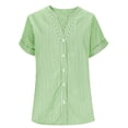 thumbnail image 3 of HongQid Cotton Short Sleeve Button Down Shirts for Women Plaid Tops Linen V Neck Cap Sleeve Casual Loose Blouse Summer, 3 of 7