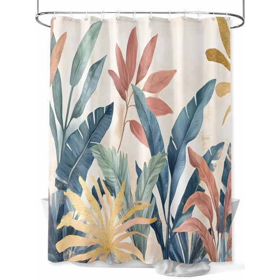 Fsddascl Tropical Leaves Shower Curtain Set - 36" x 78" Washable Bathtub Curtain with 12 Hooks, Colorful Summer Watercolor Botanical Waterproof Fabric Stall Shower Curtains for Bathroom/Bathtub