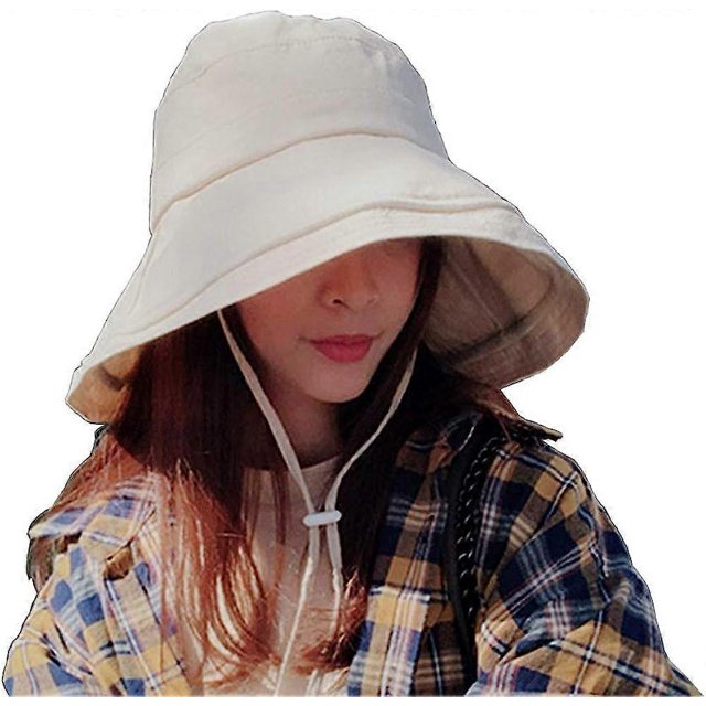 Sombrero para el sol KAIYANG mujer suave plegable algodón ala ancha color azul marino y beige