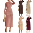 thumbnail image 7 of Women's Long Sleeve Ruched Bodycon Maxi Dress Elegant Fitted Ruffle Hem Party Evening Dress, 7 of 7