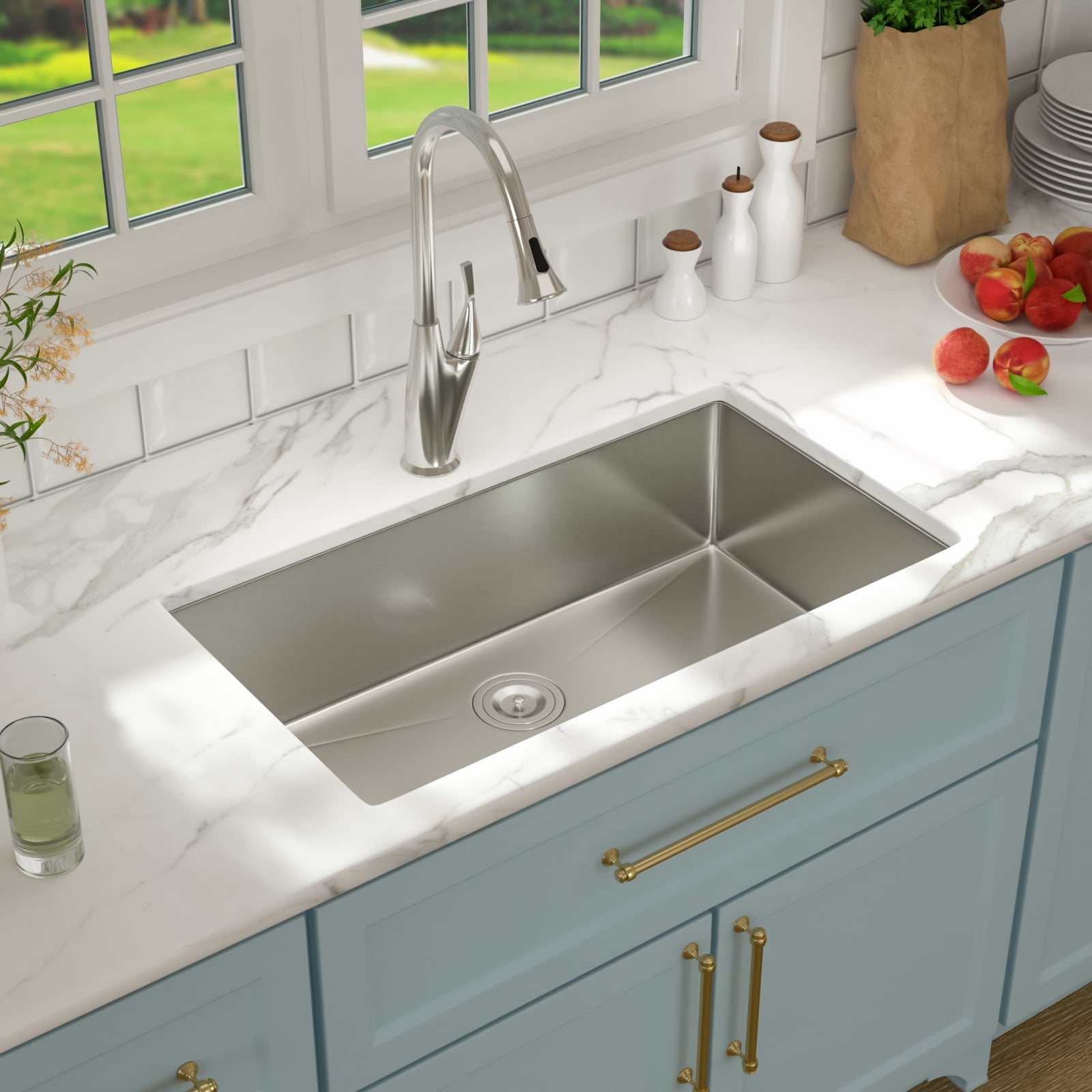 33 in. x 19 in. Undermount 16 Gauge Stainless Steel Single Bowl Kitchen Sink with Strainer Drain