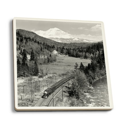 

Mount Shasta California View of the Mountain Valley and Train Vintage Photograph (Absorbent Ceramic Coasters Set of 4 Matching Images Cork Back Kitchen Table Decor)
