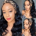 thumbnail image 5 of XIAQUJ Long Wave Black Headband Wig for Women, 5 of 9