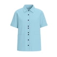 thumbnail image 2 of Women's Cotton Linen Shirt Button Down Rolled Short Sleeve Dressy Casual Blouses Loose Fit Summer Beach Tops (2XL, Sky Blue), 2 of 7