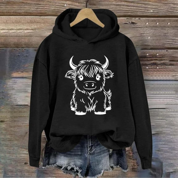Royisotas Women Hoodies Winter Cow Print Hooded Sweatshirts Retro Long Sleeve Casual Pullover Super Soft