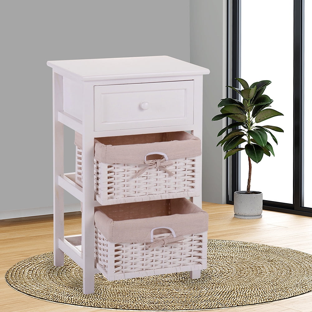 Kepooman 1 Drawer Bedside Table for Home Office, Mid-Century Nightstand for Bedroom, Wooden End Table for Living Room, White