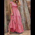 thumbnail image 4 of Vestido de Verano 2025 para Mujer, Cuello en V, Corta, Cintura Alta, Estampado Floral, Volantes Escalonados, Corte A, Maxi Rojo M, 4 of 8