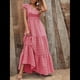 thumbnail image 4 of Vestido de Verano 2025 para Mujer, Cuello en V, Corta, Cintura Alta, Estampado Floral, Volantes Escalonados, Corte A, Maxi Rojo M, 4 of 8
