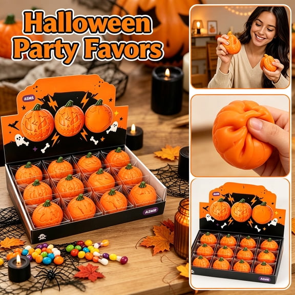 Halloween Crunchy Squishy Pumpkin Toy Random Style Filled with Foam Beads Soft Stretchy Fidget for Anxiety Relief Fall Party Gift