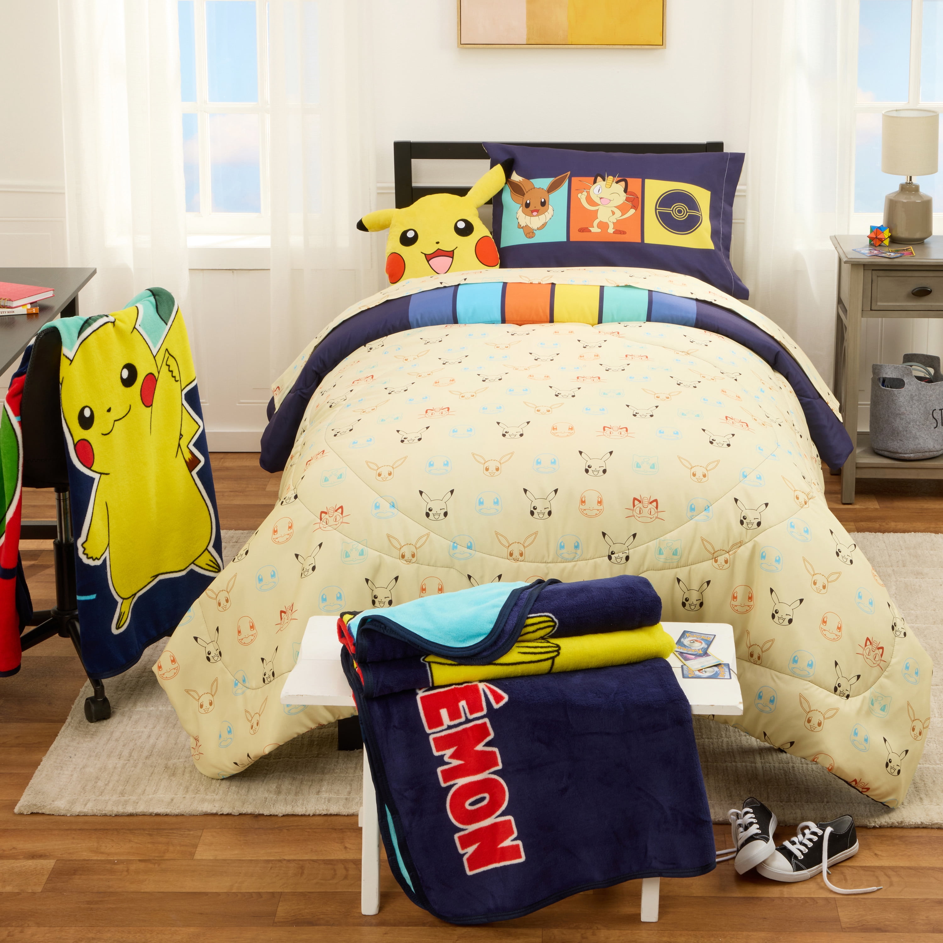Pokemon Kids 5 Piece Reversible Comforter, Pillowcase, and Sheet Set, Full