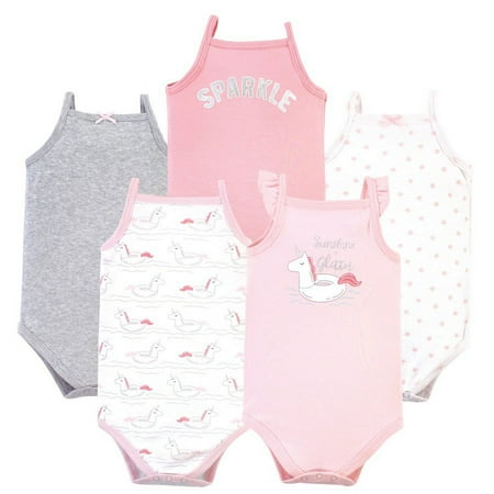 UPC: 0660168528756 | Hudson Baby Infant Girl Cotton Sleeveless Bodysuits 5pk  Unicorn Float  3-6 Months