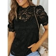 thumbnail image 5 of Asyoly Womens Lace Tops Casual Crochet Puff Short Sleeve Mock Neck Blouses Solid Color Shirts with Separable Cami, 5 of 7
