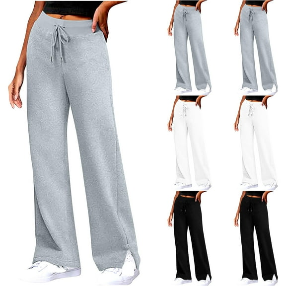 pstuiky Womens Wide Leg Sweatpants, Solid Color Casual Long Palazzo Pants High Waisted Outfits for Vacation with Pockets Oversized Women Pant Black L
