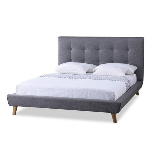 Baxton Studio Jonesy Lit Plateforme Rembourré en Tissu Style Scandinave Mi-Siècle, Full, Gris