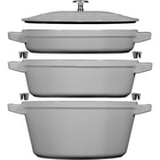 STAUB Cast Iron Set 4-pc, Stackable Space-Saving Cookware Set, Dutch Oven with Universal Lid, Made in France, Graphite