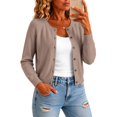 thumbnail image 4 of Women's Button Down Crew Neck Knit Sweater Cardigans, Solid Color Long Sleeve Cardigan Soft Chic Tops College Sweaters Work Outfits for Women Office Comfort Sweatshirt Loose Fit,Khaki,2XL, 4 of 5