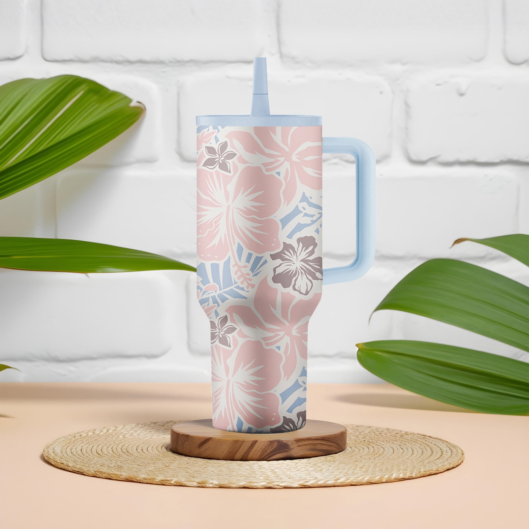 Island Crew 40 oz Hibiscus Stainless Steel Tumbler, Pink