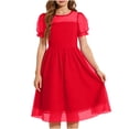 thumbnail image 1 of Yanlir Robe en Maille à Pois pour Filles avec Manches Bouffantes et Jupe Fluide Respirante Robe de Soirée pour Grandes Enfants Col Rond Doux Manchette à Volants Occasion Décontractée et Formelle (Rouge, 7-8 Ans), 1 of 5