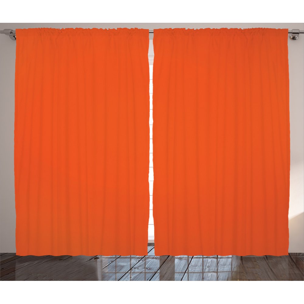 Orange Curtains 2 Panels Set, Plain Backgound Illustration with Warm