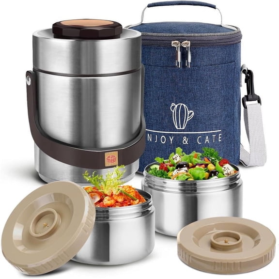 51 oz Adults Stainless Steel Vacuum Insulated Wide Mouth Soup Food Thermos Hot Food Jar with Keep Thermal Portable 2 Tier Stackable Bento Hot Food Containers Lunch Boxes